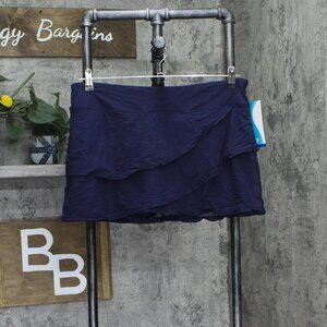 Coco Reef High Waisted Mesh Ruffle Layer Swim Skort Skirt Navy Captain Blue XL